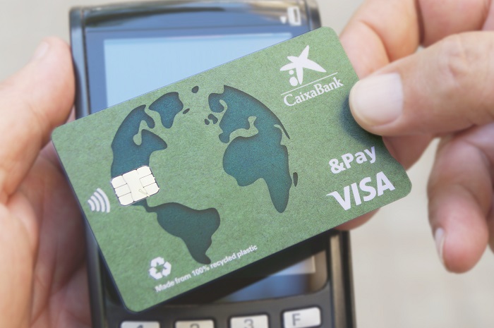 Credit card made with 100% recycled plastic