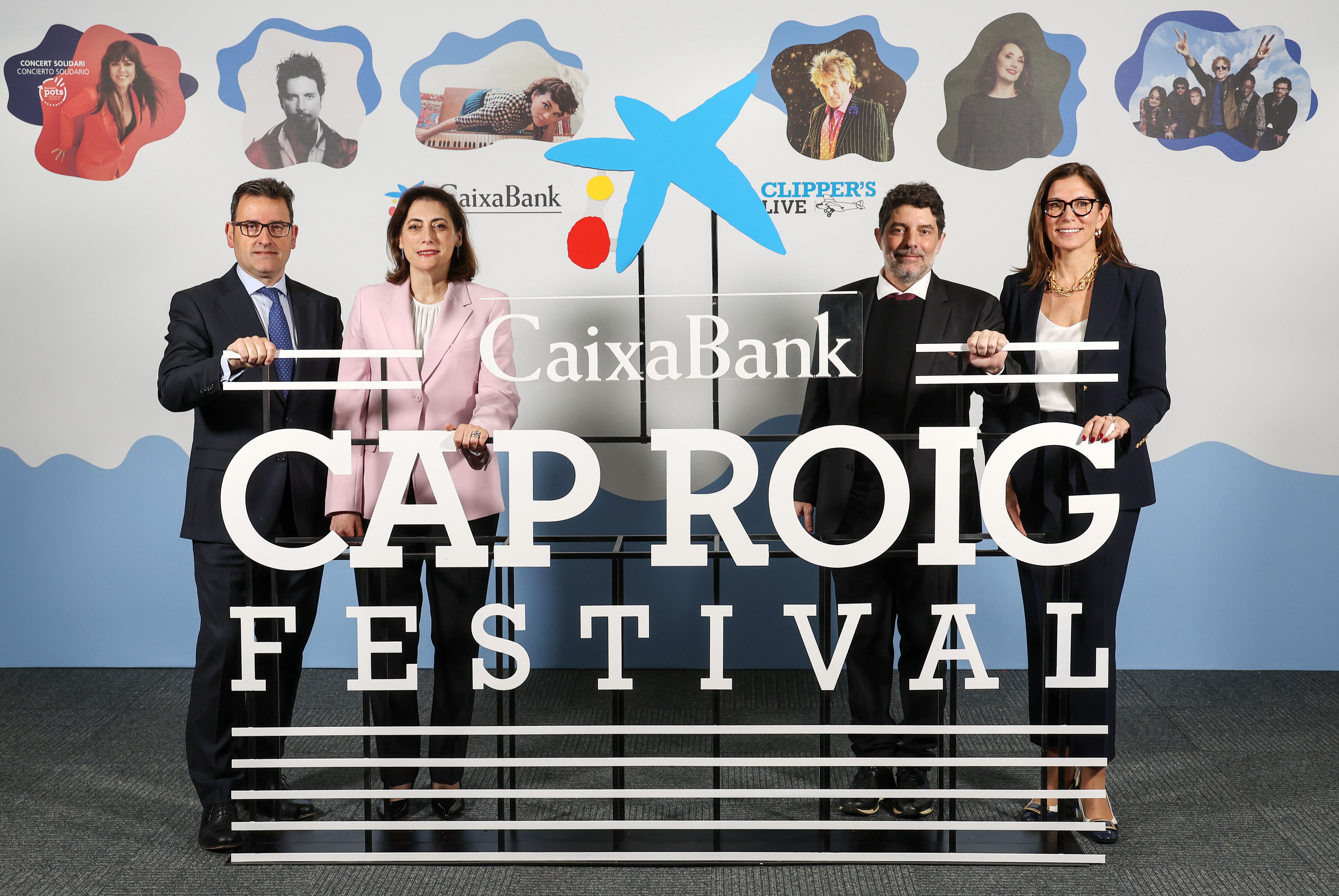 Josep María González, director territorial de CaixaBank en Cataluña; María Luisa Martínez Gistau, directora de Comunicación y Relaciones Institucionales de CaixaBank; Juli Guiu, presidente del Grupo Clipper’s y director del Cap Roig Festival; Maria Alsina, directora territorial de CaixaBank en Barcelona.