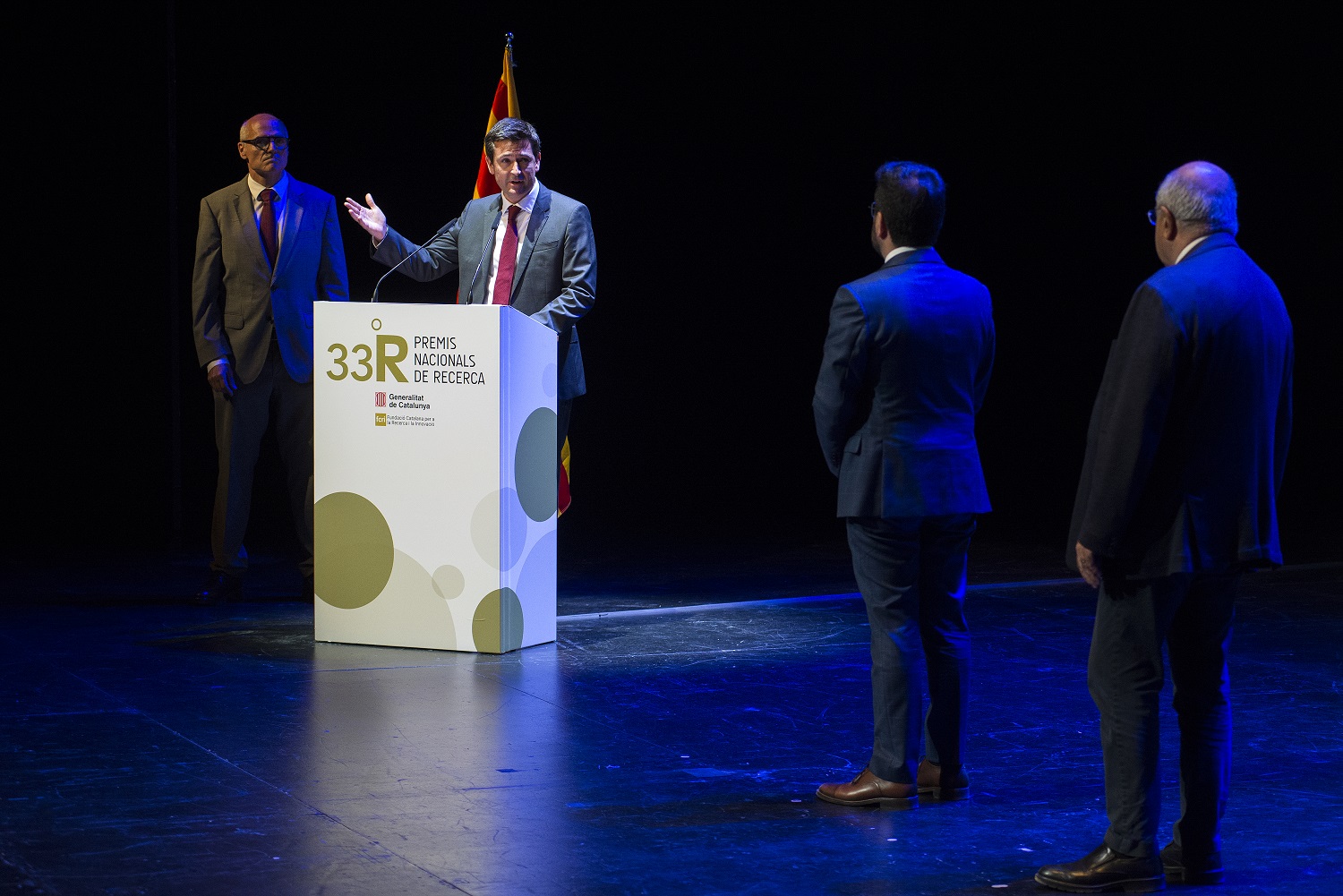 Oriol Aspachs, en el acto de entrega del Premi Nacional de Recerca a CaixaBank Research y la UPF.