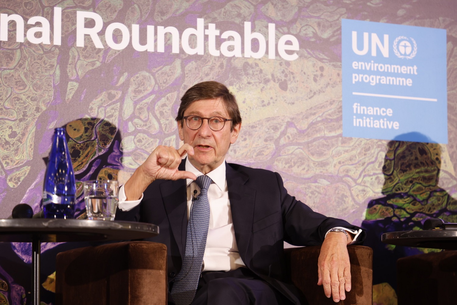 CaixaBank's chairman, José Ignacio Goirigolzarri speaks at the UNEP FI conference in Madrid.