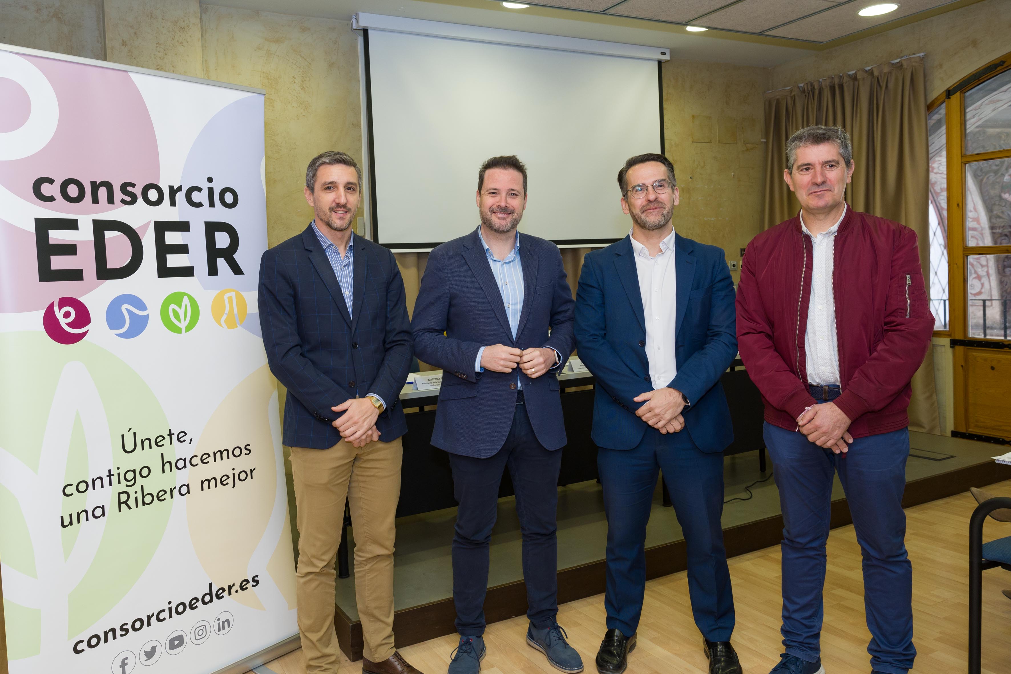 Sergio Villalba, Alejandro Toquero, Jorge García y Eusebio Saez, representantes de EDER y CaixaBank 