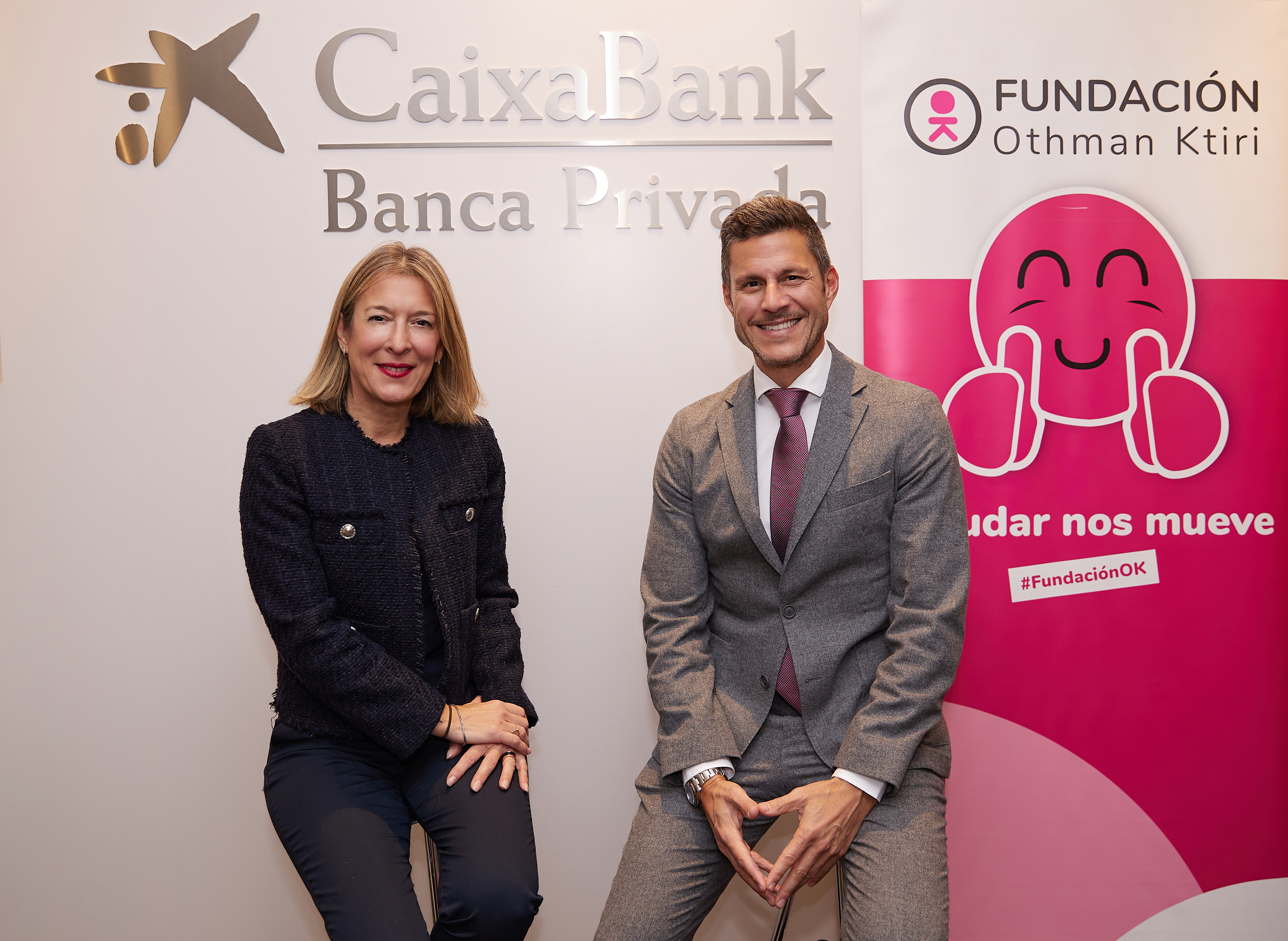 María Cruz Rivera, directora territorial de CaixaBank en Baleares y Othman Ktiri, fundador y CEO de OK Mobility y fundador de la Fundación Othman Ktiri