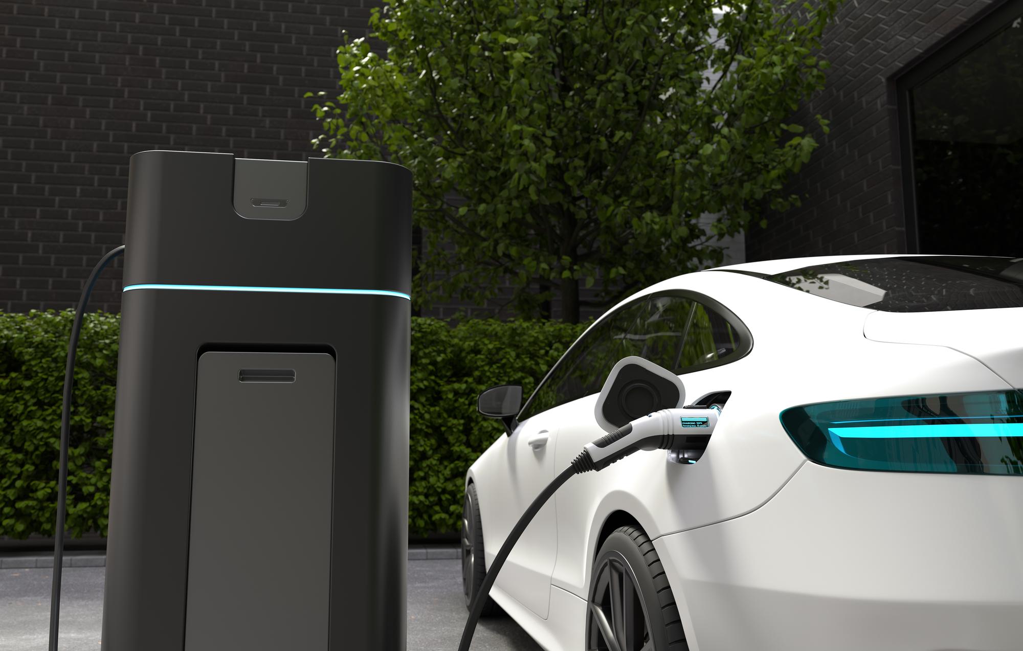 An electric car charges its battery.