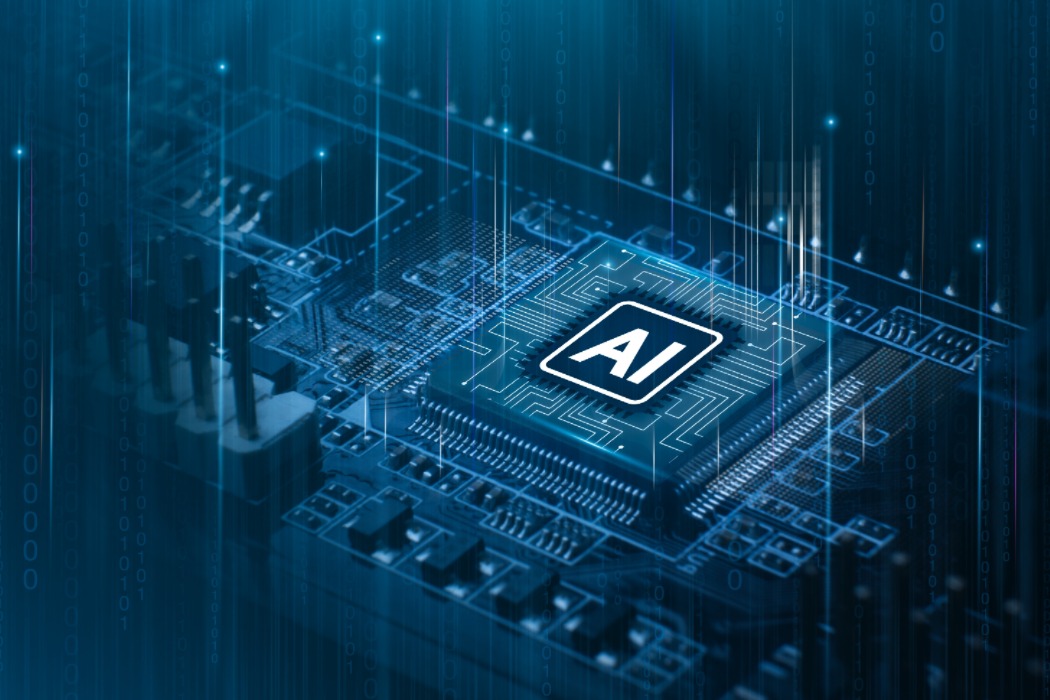 Fotografía de un chip de Inteligencia Artificial en un circuito