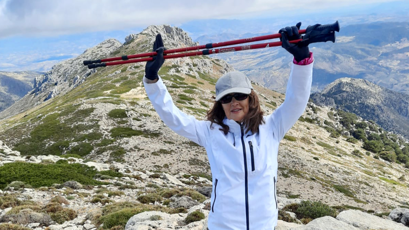 Imagen de Mar&iacute;a Luisa en su llegada al Pico M&aacute;gina.