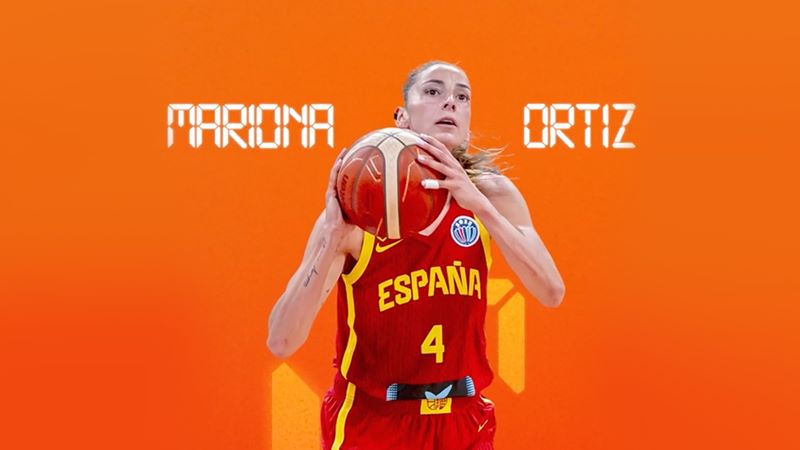Mariona Ortiz Imagen de la jugadora de baloncesto Mariona Ortiz sobre fondo naranja