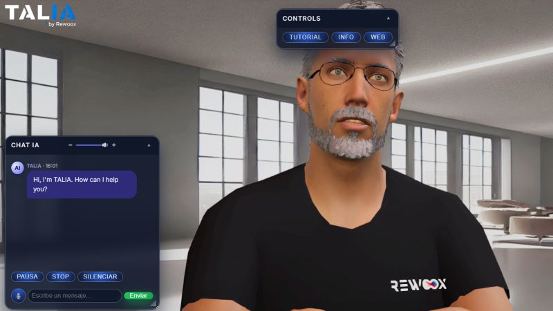 Imagen fija de Talia, el asistente virtual de Rewoox.